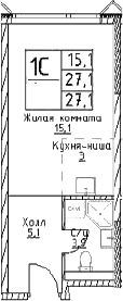 Планировка: Студия 27,1 м² в ЖК «Наметкин Тауэр»