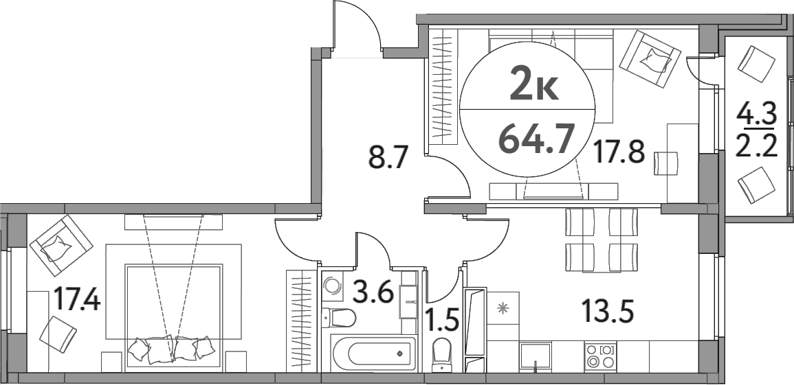 2-комнатная квартира