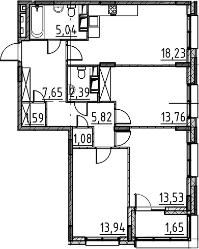 Планировка: Квартира евро-4 83 м² в ЖК «ВЕРЕН НОРТ Cертолово»