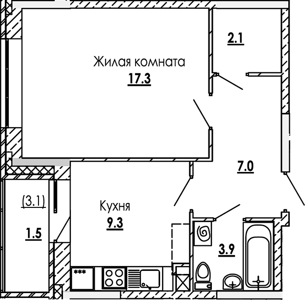 1-комнатная квартира