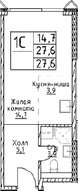 Планировка: Студия 27,6 м² в ЖК «Наметкин Тауэр»