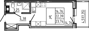 Планировка: Студия 22,4 м² в ЖК «Bereg. Курортный»