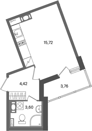Планировка: Студия 23,7 м² в ЖК «ПАТИО. Уютный квартал»
