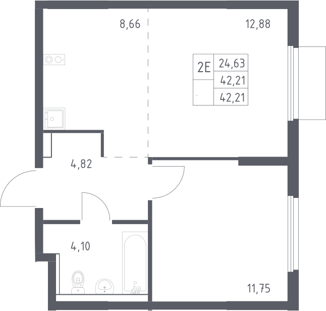 Планировка: Евродвушка 42,2 м² в ЖК «Пригород Лесное»