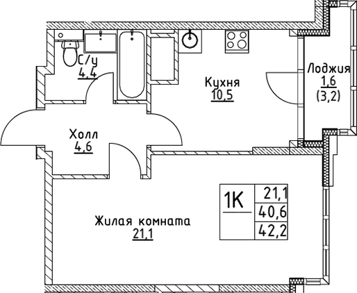 1-комнатная квартира