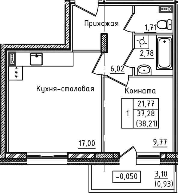1-комнатная квартира
