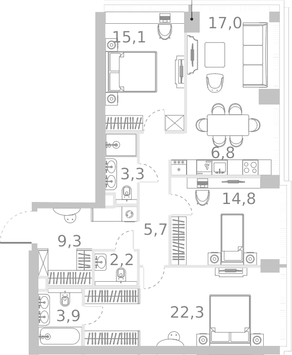 Планировка: Квартира евро-4 100,4 м² в ЖК «Ривер Парк Кутузовский»