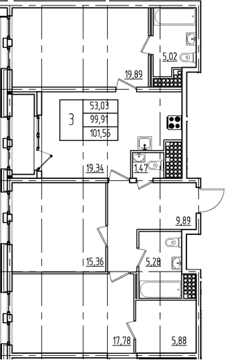 Планировка: Квартира евро-4 99,9 м² в ЖК «Дефанс»