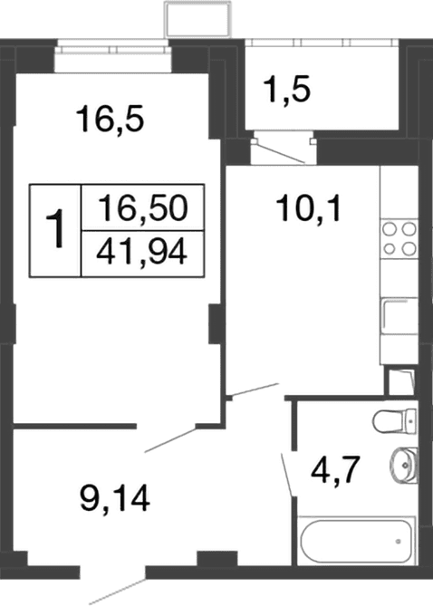 Планировка: 1-комнатная квартира 40,4 м² в ЖК «Времена года»