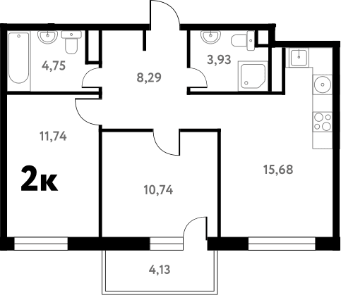 Планировка: 2-комнатная квартира 55,3 м² в ЖК «Южное Пушкино»