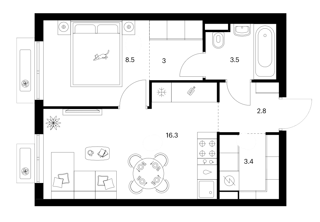 Планировка: 1-комнатная квартира 37,5 м² в ЖК «Ярославский»