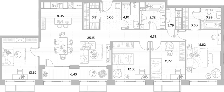 Планировка: Квартира евро-5 122 м² в ЖК «МЫС»