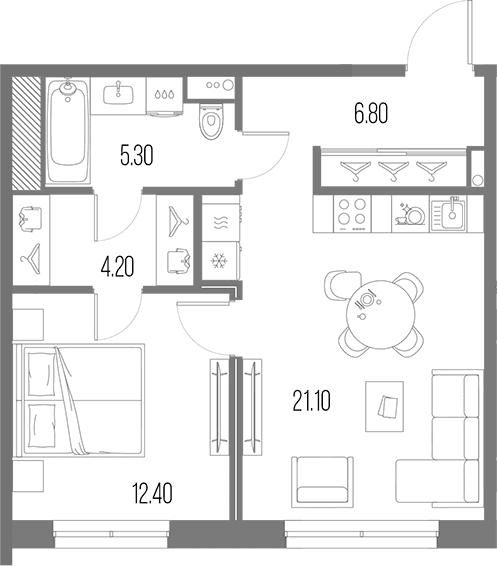 Планировка: Евродвушка 49,8 м² в ЖК «Легенда на Охте»