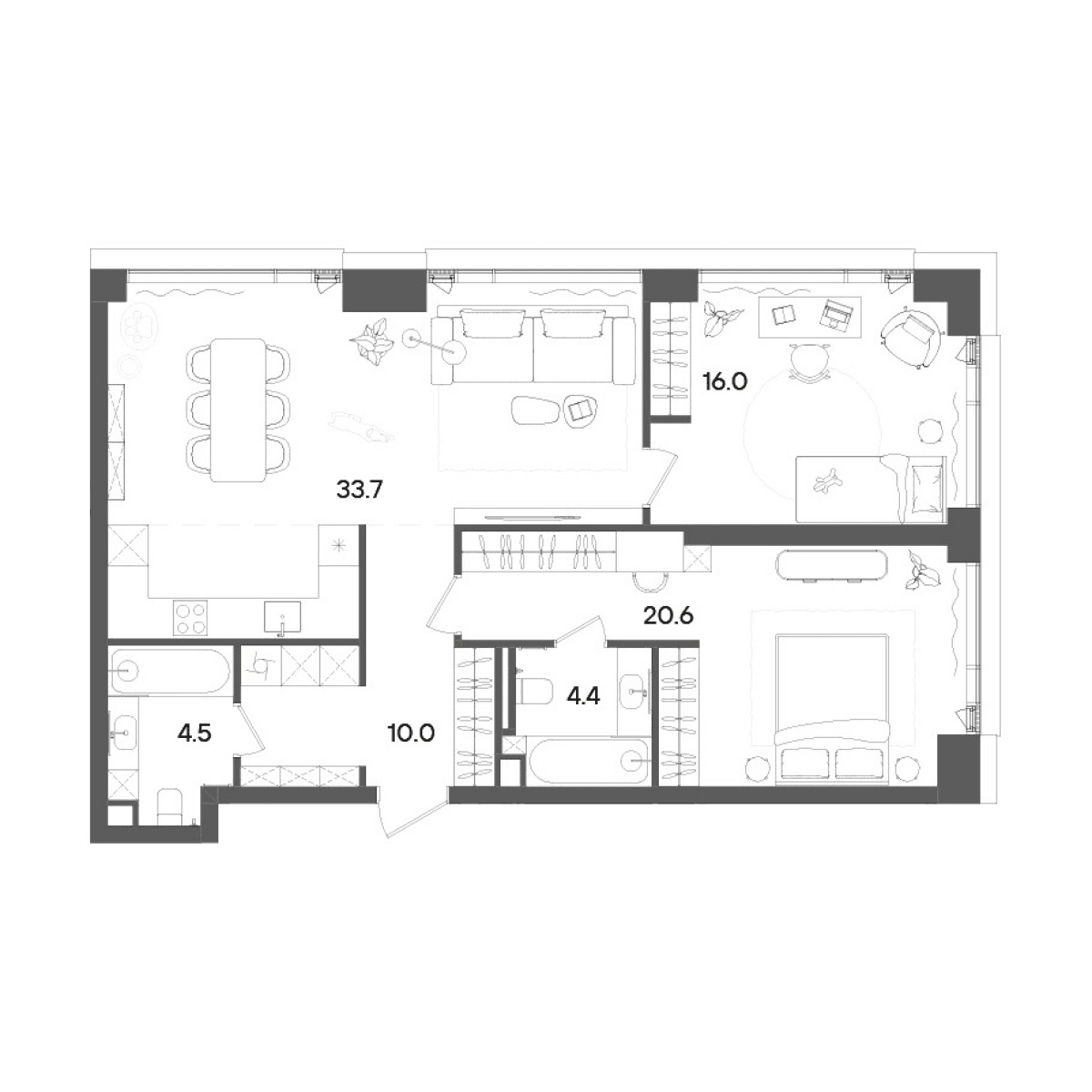 Планировка: Евротрёшка 89,2 м² в ЖК «СТОУН Грэйн»