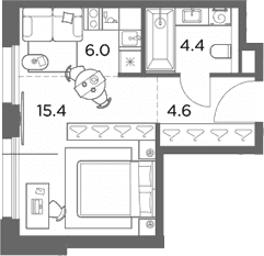 Планировка: Студия 30,4 м² в ЖК «Станиславский»