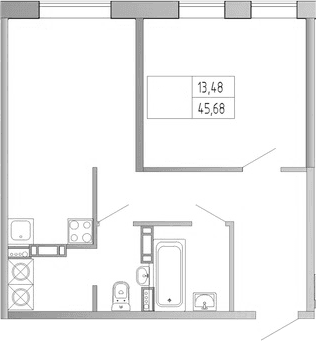 Планировка: 1-комнатная квартира 45,7 м² в ЖК «Атмосфера Выборга»
