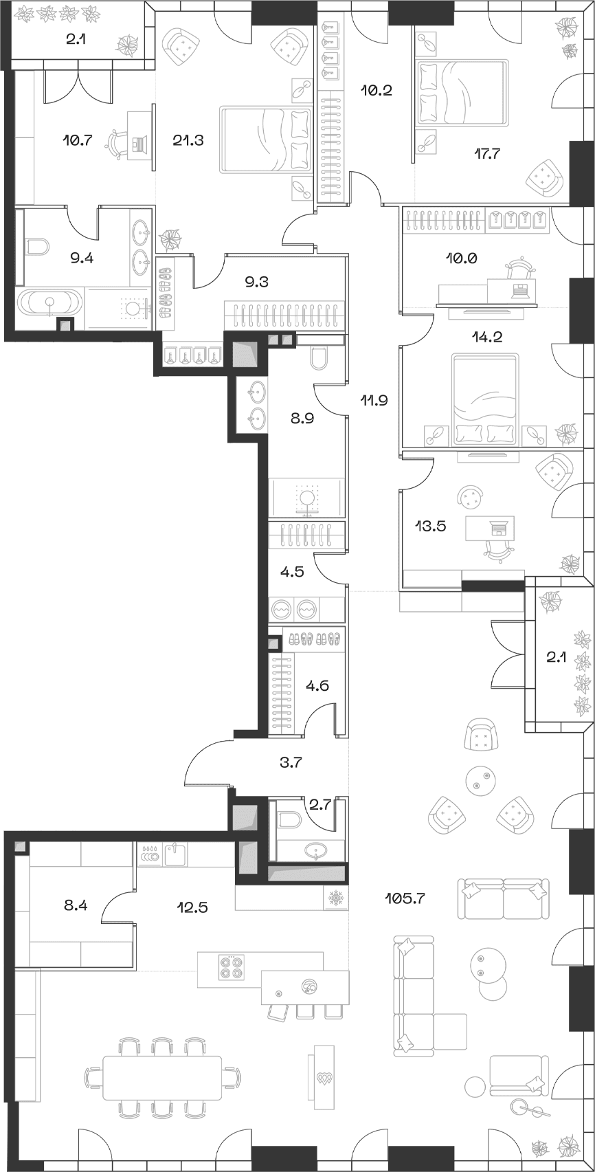 Планировка: Квартира евро-5 282,8 м² в ЖК «SHIFT»
