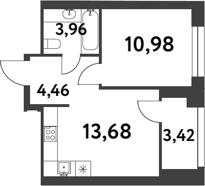 Планировка: 1-комнатная квартира 33,1 м² в ЖК «Смарт Гарден»