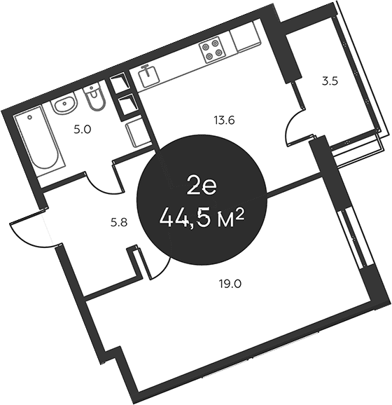 Планировка: Евродвушка 43,4 м² в ЖК «Павлово 3»