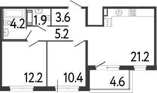 Планировка: Евротрёшка 58,7 м² в ЖК «Передвижники»