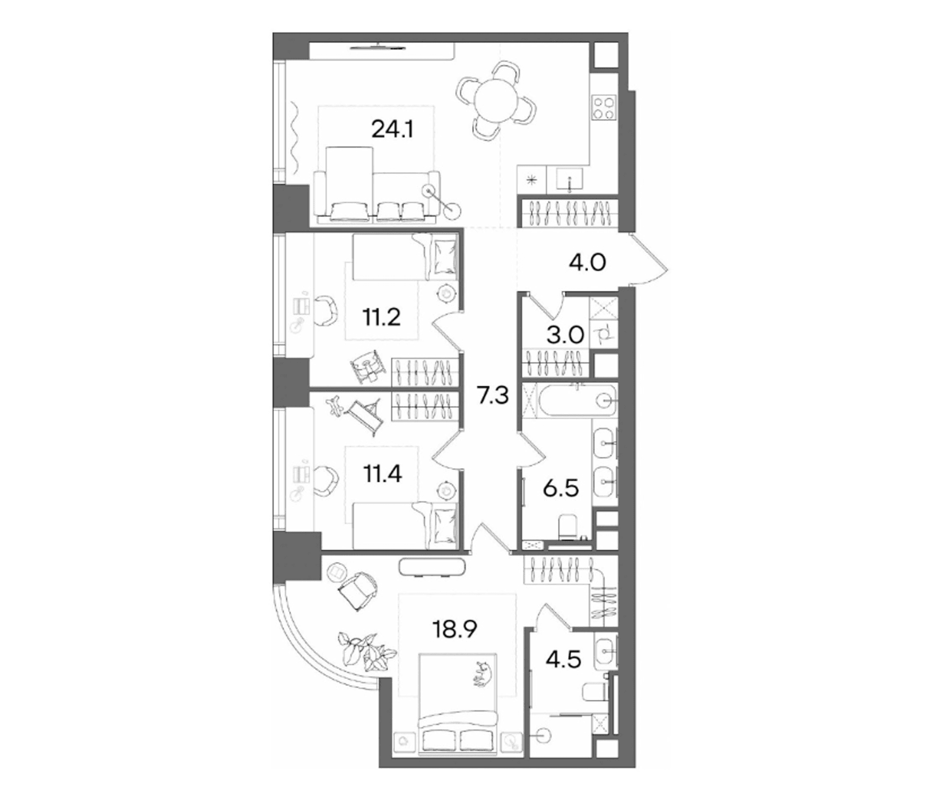 Планировка: Квартира евро-4 90,9 м² в ЖК «СТОУН Блик»