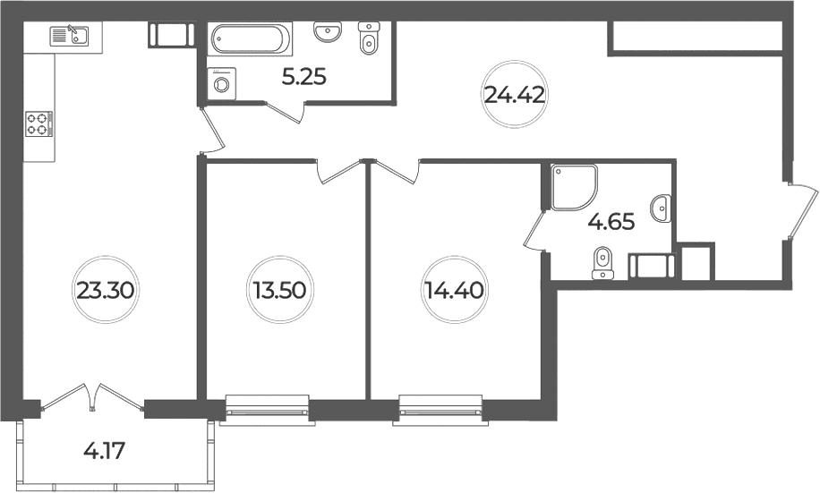 Планировка: Евротрёшка 85,5 м² в ЖК «Дуалист»