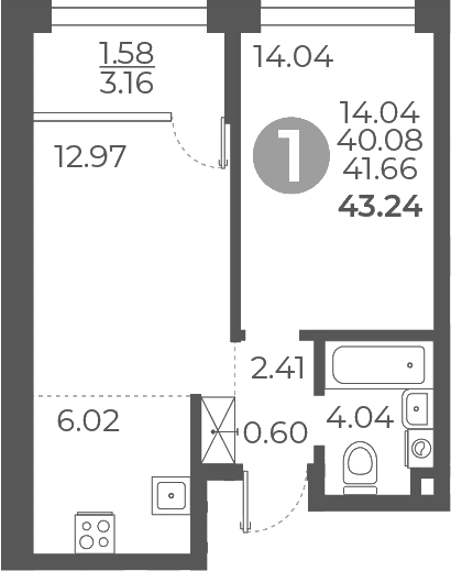 Планировка: 1-комнатная квартира 40,1 м² в ЖК «Мневники от Гранель»