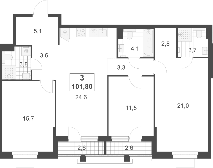 Планировка: Квартира евро-4 99,2 м² в ЖК «Деснаречье»