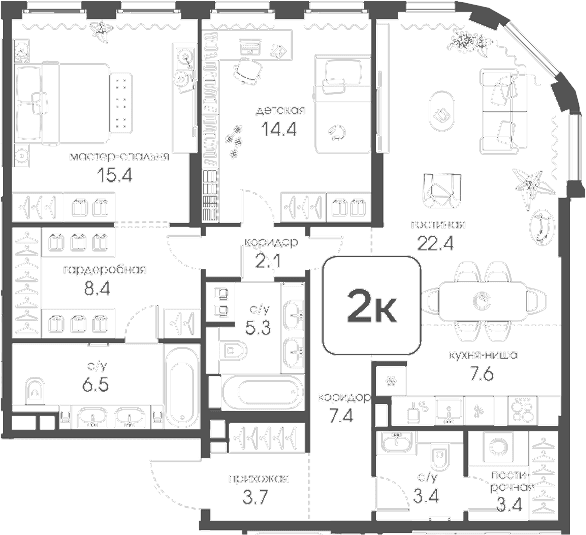 2-комнатная квартира