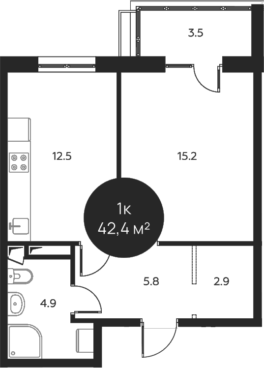 Планировка: 1-комнатная квартира 41,3 м² в ЖК «Павлово 3»