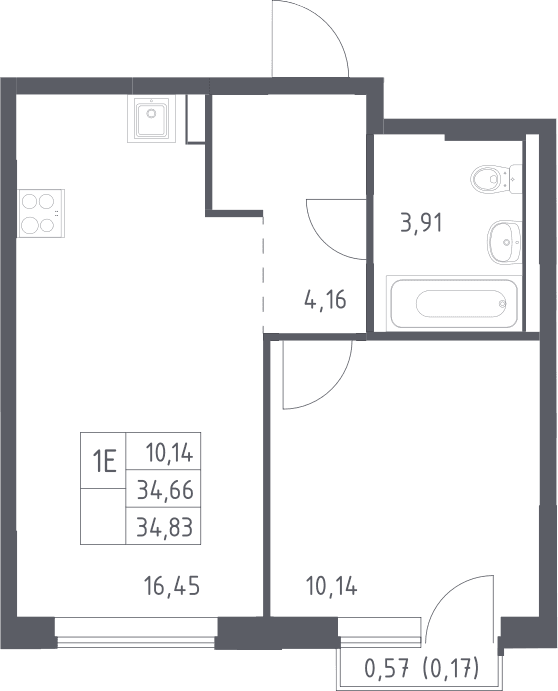 Планировка: Евродвушка 34,7 м² в ЖК «Рублевский квартал»