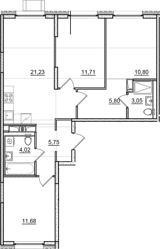 Планировка: Квартира евро-4 74 м² в ЖК «Догма Юкки 2»