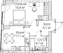 Планировка: 1-комнатная квартира 38,1 м² в ЖК «СЕЗАР БУДУЩЕЕ»