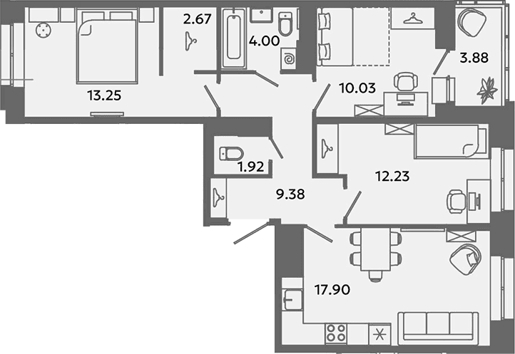 Планировка: Квартира евро-4 71,4 м² в ЖК «Загляденье»
