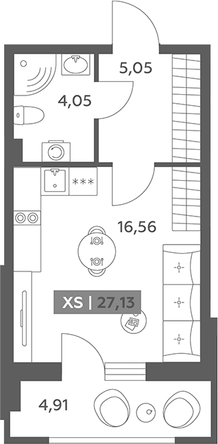 Планировка: Студия 25,7 м² в ЖК «Аквилон РекаПарк»