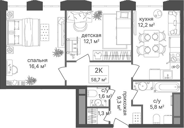 2-комнатная квартира
