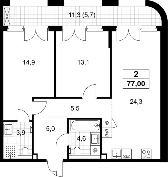 Планировка: Евротрёшка 71,3 м² в ЖК «Хольм»