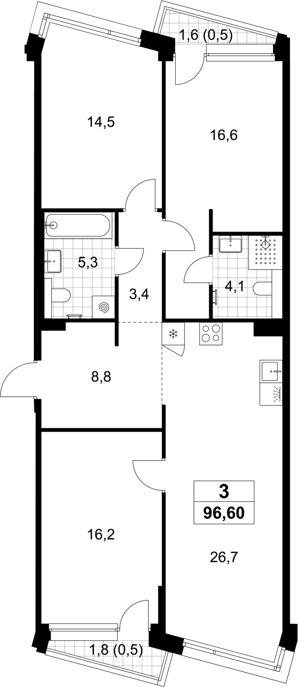 Планировка: Квартира евро-4 95,6 м² в ЖК «Хольм»