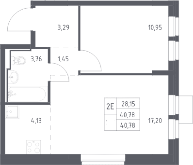 Планировка: Евродвушка 40,8 м² в ЖК «Молжаниново»