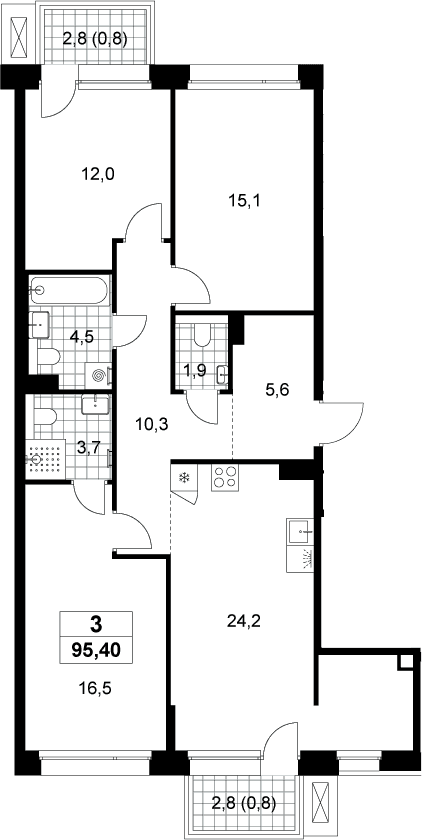 Планировка: Квартира евро-4 93,8 м² в ЖК «Хольм»