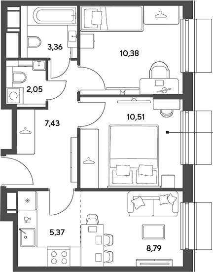 Планировка: Евротрёшка 47,9 м² в ЖК «Публицист»