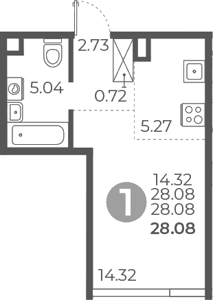 Планировка: Студия 28,1 м² в ЖК «Мневники от Гранель»