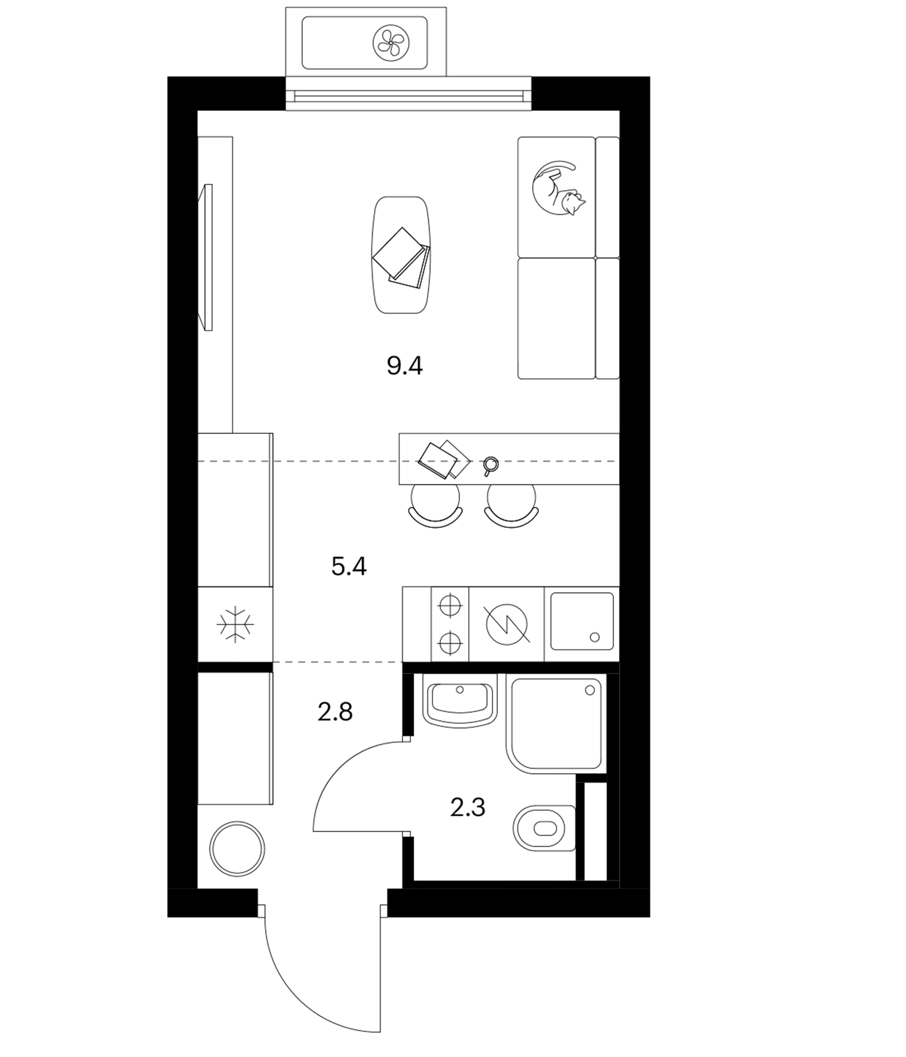 Планировка: Студия 19,9 м² в ЖК «Белая Дача парк»