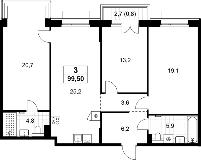 Планировка: Квартира евро-4 98,7 м² в ЖК «Хольм»