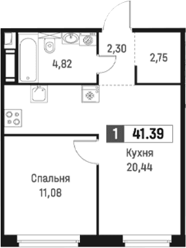 Планировка: Евродвушка 41,4 м² в ЖК «Максималист»