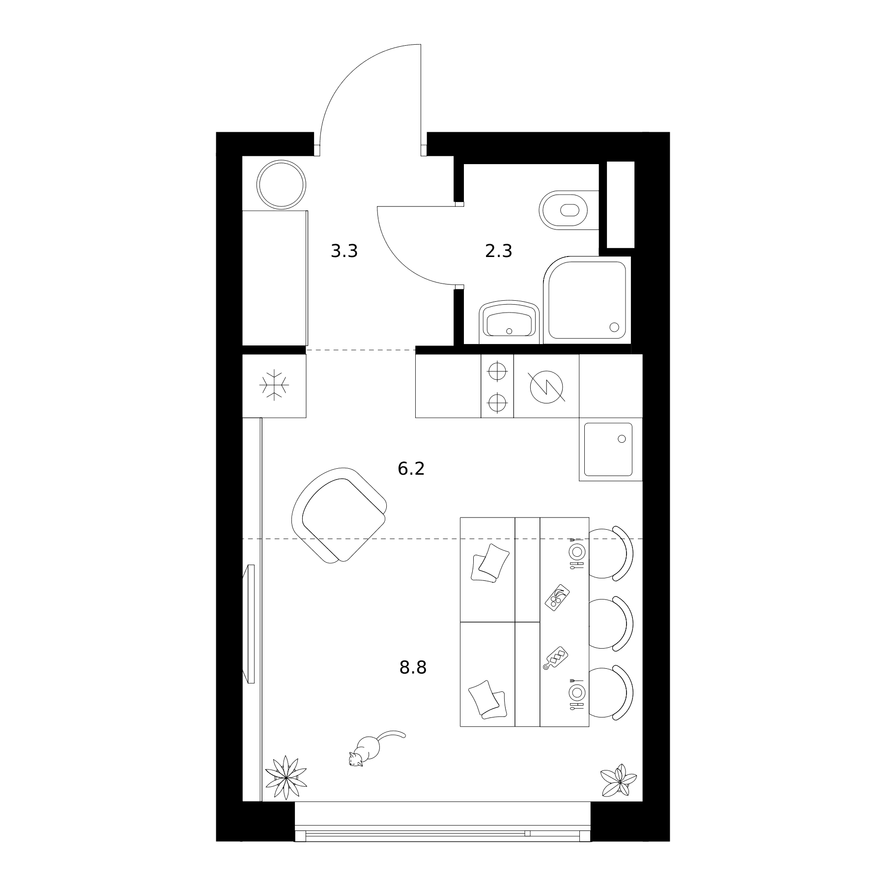 Планировка: Студия 20,6 м² в ЖК «2-й Иртышский»
