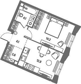 Планировка: 1-комнатная квартира 38,1 м² в ЖК «КОД Сокольники»