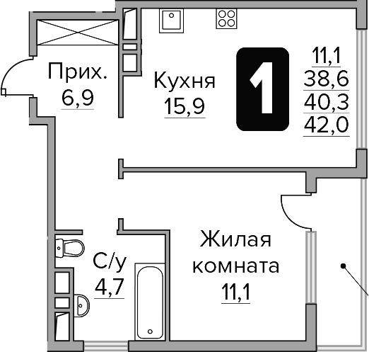 1-комнатная квартира