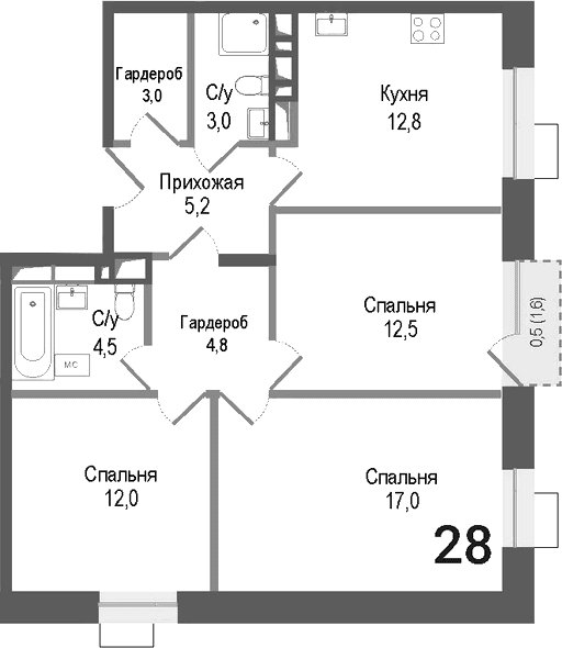 3-комнатная квартира