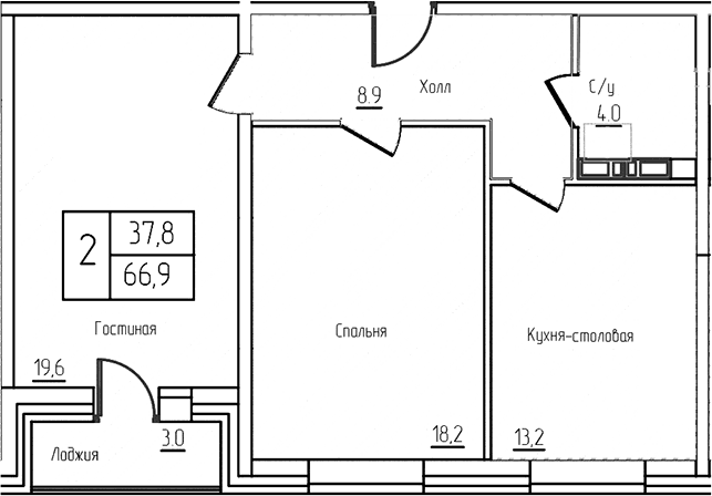Планировка: Евротрёшка 63,9 м² в ЖК «Троицкий»